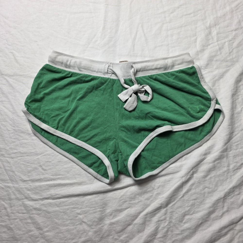OP Ocean Pacific Cotton Short Shorts S 3-5 Green White Y2K Beach